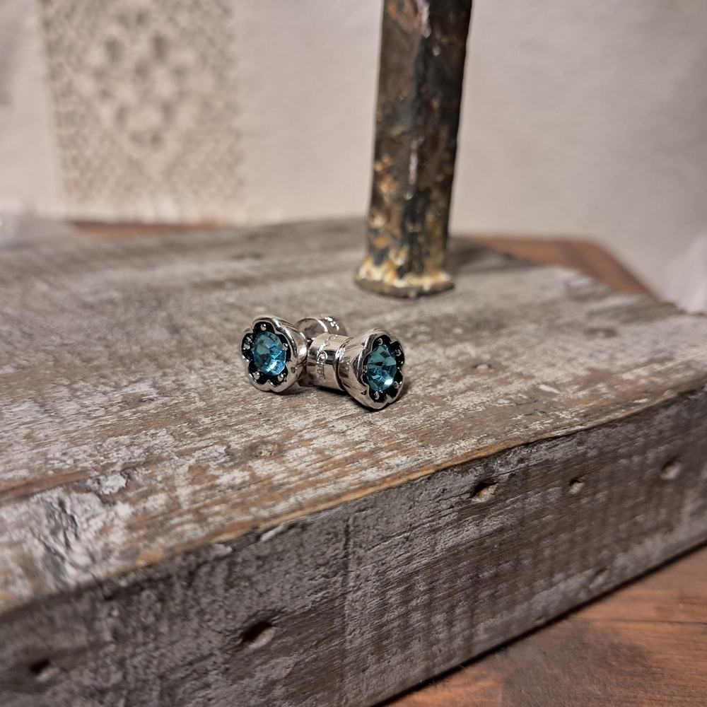 Coach Silver Tone Open Circle Stone Stud Earrings